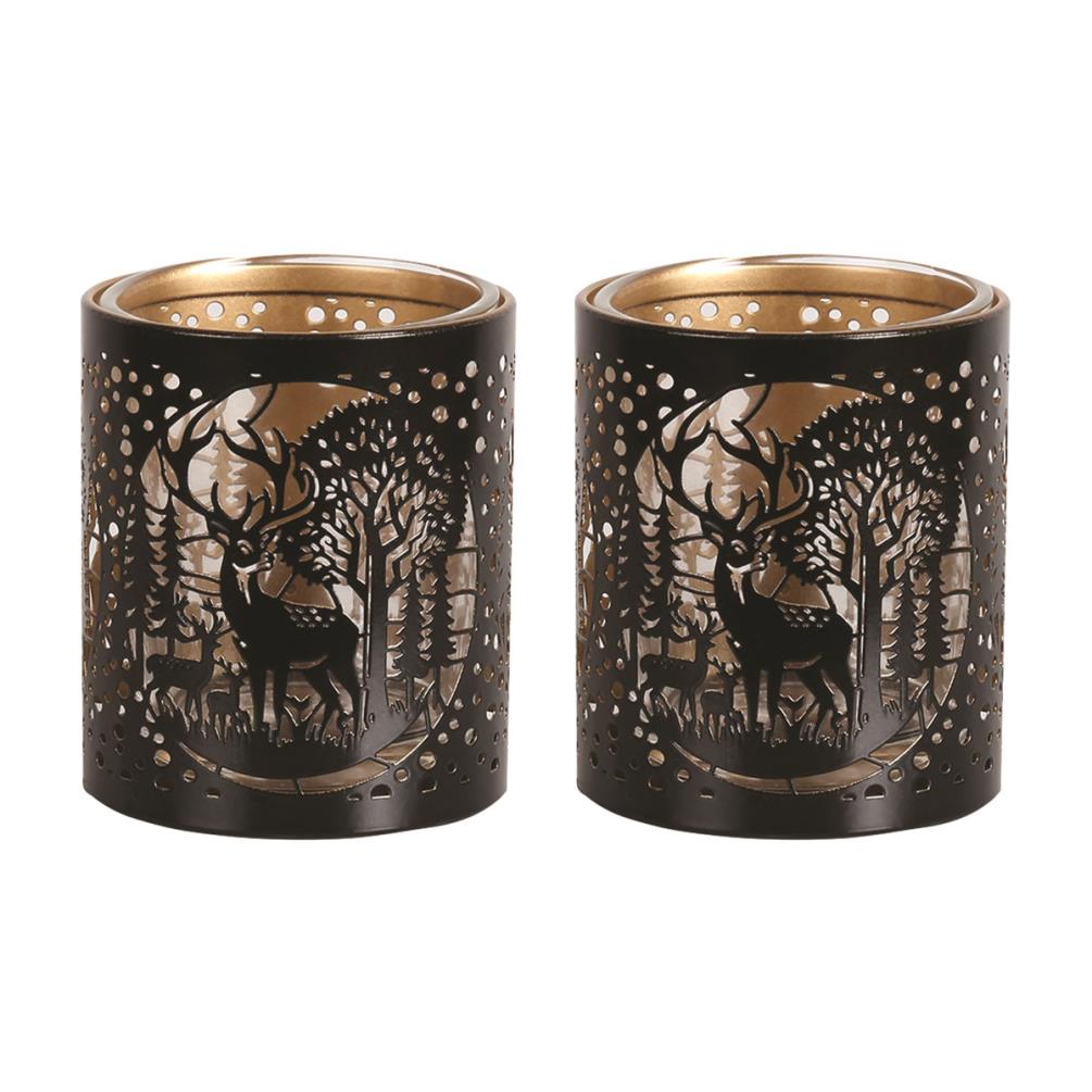 Aroma Black & Gold Deer Family 2 Tealight & Votive Holder Set Extra Image 1